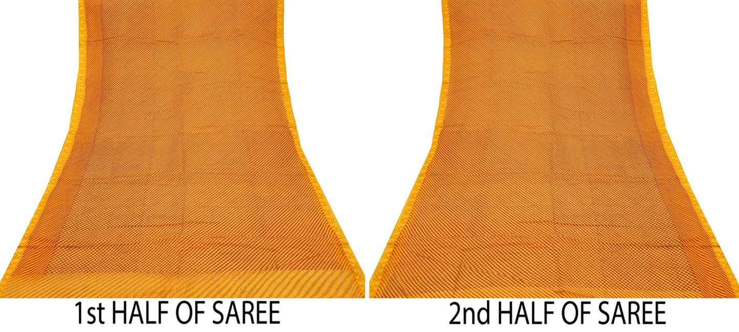 Indian Vintage Saffron Printed Pure Cotton Saree | 6 Yards | Fabric for Sewing, Crafting, Quilting, Upcycling, Dressmaking, Boho