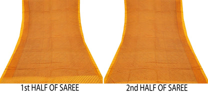 Indian Vintage Saffron Printed Pure Cotton Saree | 6 Yards | Fabric for Sewing, Crafting, Quilting, Upcycling, Dressmaking, Boho