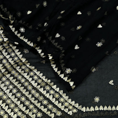 Indian Vintage Black Dupatta Pure Chiffon silk Long Stole Hand Embroidered Scarves Floral Design Stole Veil Wrap Zari