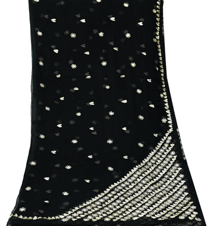Indian Vintage Black Dupatta Pure Chiffon silk Long Stole Hand Embroidered Scarves Floral Design Stole Veil Wrap Zari