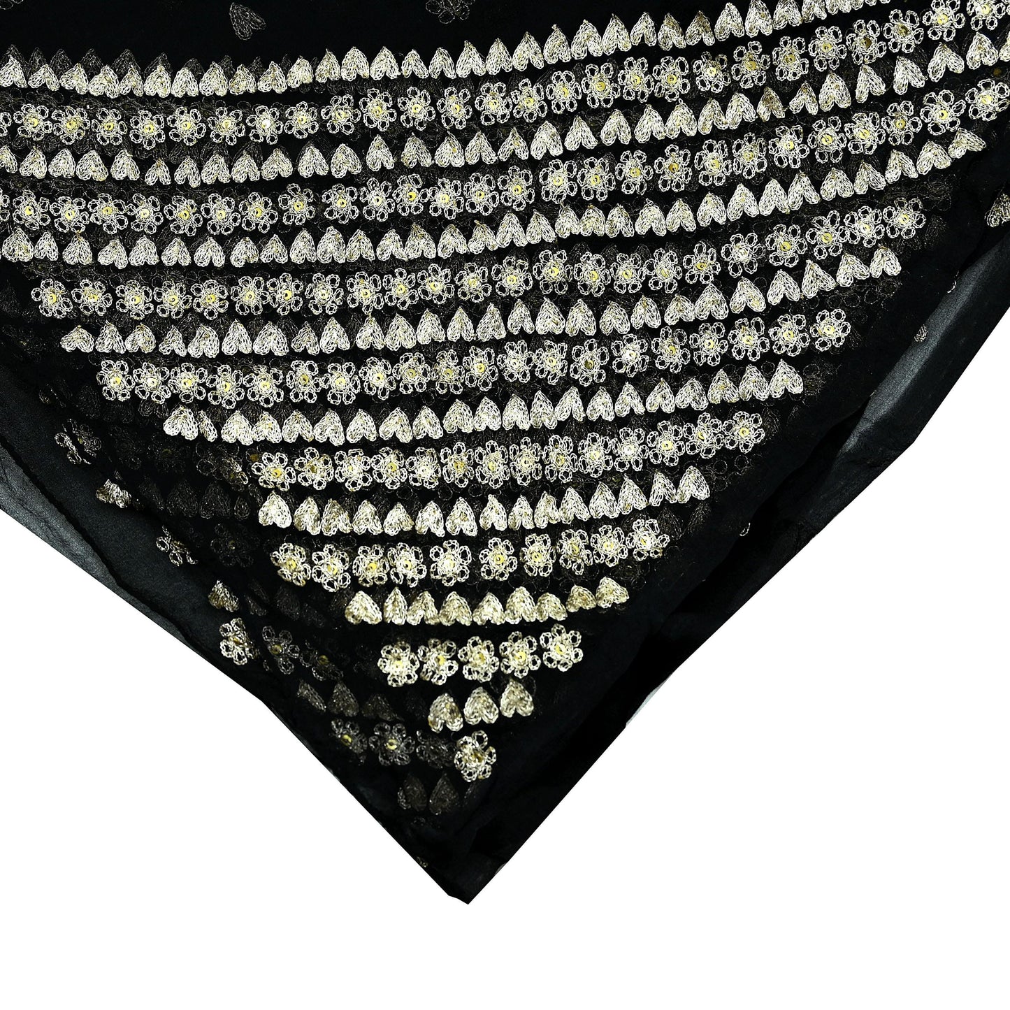 Indian Vintage Black Dupatta Pure Chiffon silk Long Stole Hand Embroidered Scarves Floral Design Stole Veil Wrap Zari