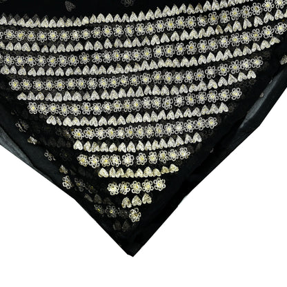 Indian Vintage Black Dupatta Pure Chiffon silk Long Stole Hand Embroidered Scarves Floral Design Stole Veil Wrap Zari