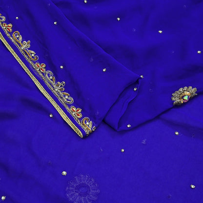 Indian Vintage Dupatta Purple Long Stole Pure Georgette Silk Hand Embroidered Scarves Veil Hijab Floral Zari Dabka Zardozi