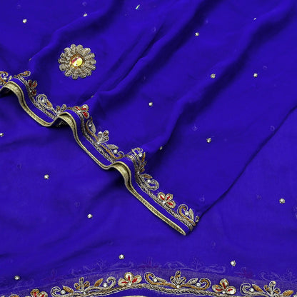 Indian Vintage Dupatta Purple Long Stole Pure Georgette Silk Hand Embroidered Scarves Veil Hijab Floral Zari Dabka Zardozi