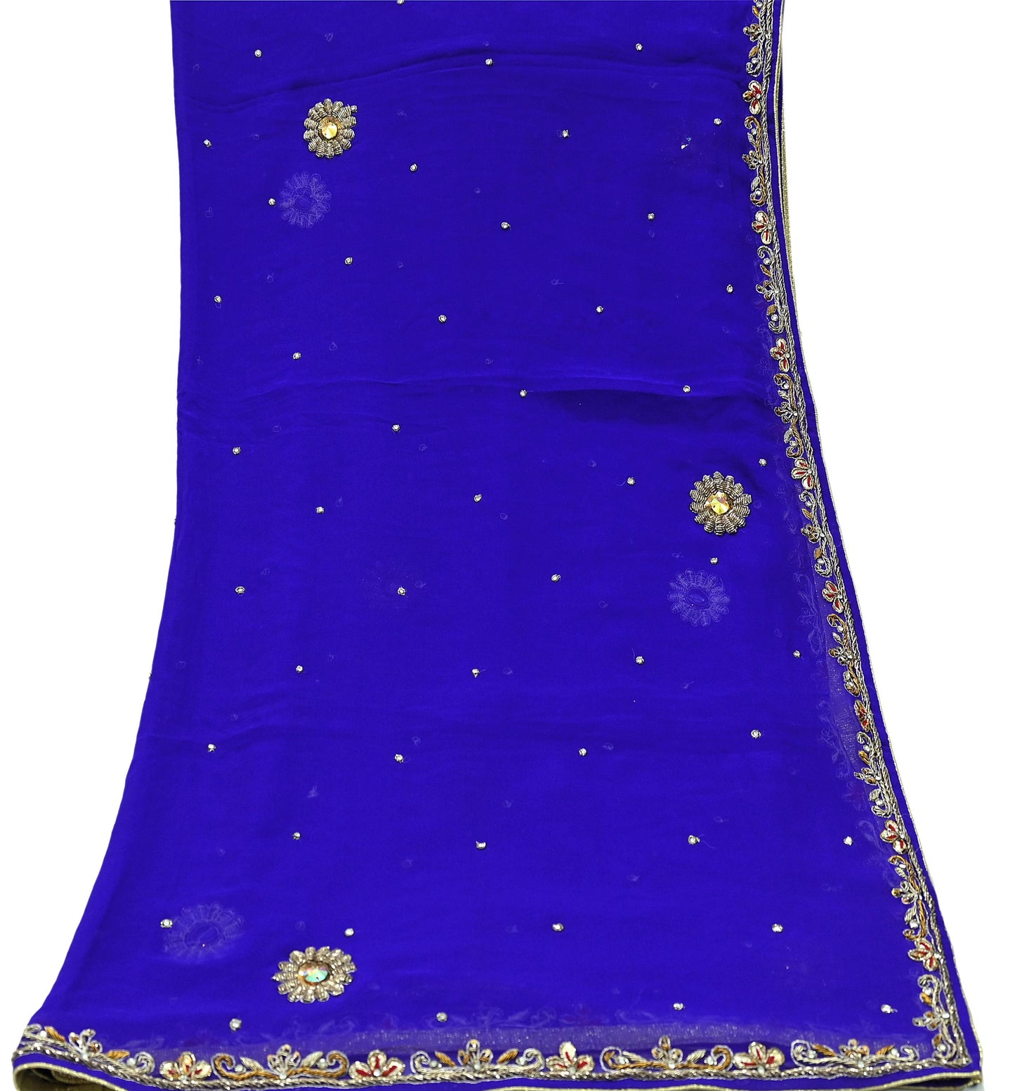Indian Vintage Dupatta Purple Long Stole Pure Georgette Silk Hand Embroidered Scarves Veil Hijab Floral Zari Dabka Zardozi