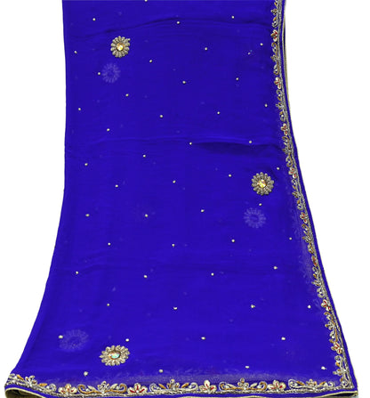Indian Vintage Dupatta Purple Long Stole Pure Georgette Silk Hand Embroidered Scarves Veil Hijab Floral Zari Dabka Zardozi
