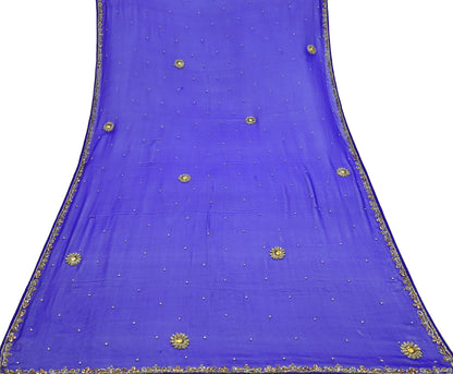 Indian Vintage Dupatta Purple Long Stole Pure Georgette Silk Hand Embroidered Scarves Veil Hijab Floral Zari Dabka Zardozi