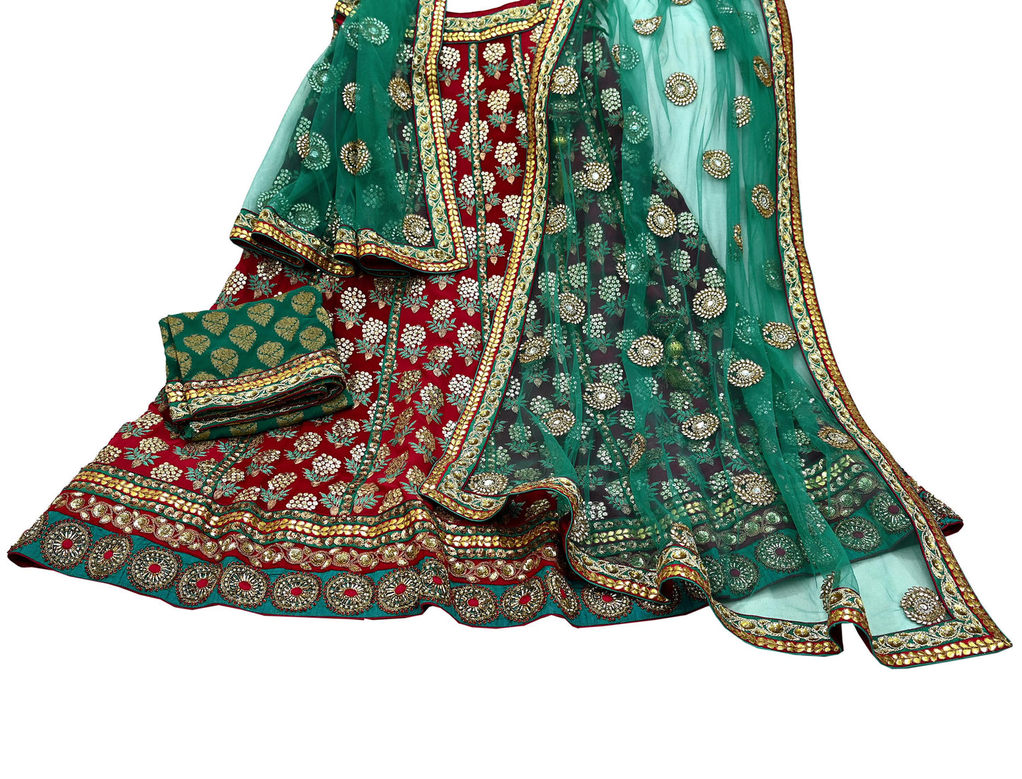 Indian Heavy Wedding Green & Maroon Pure Georgette Silk Hand Embroidered Fish Cut Lehenga 3pcs Set Designer By Anamika Khanna Party Wear