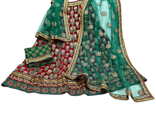 Indian Heavy Wedding Green & Maroon Pure Georgette Silk Hand Embroidered Fish Cut Lehenga 3pcs Set Designer By Anamika Khanna Party Wear