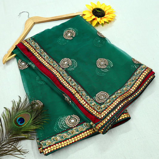 Indian Vintage Heavy Wedding Green Net/Mesh Hand Embroidered Dupatta Designer By Anamika Khanna Bridal Wear Zardozi Veil Hijab