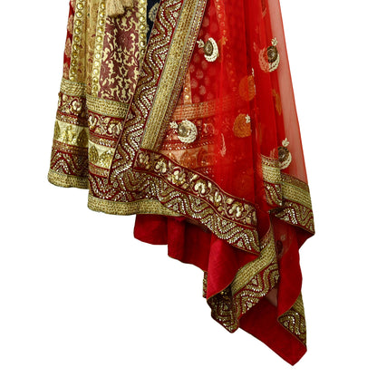 Indian New Heavy Multi Colored Pure Silk/Net Hand Embroidered Lehenga 3pcs Set By Designer Sabyasachi Bridal Wear With Blouse Fabric