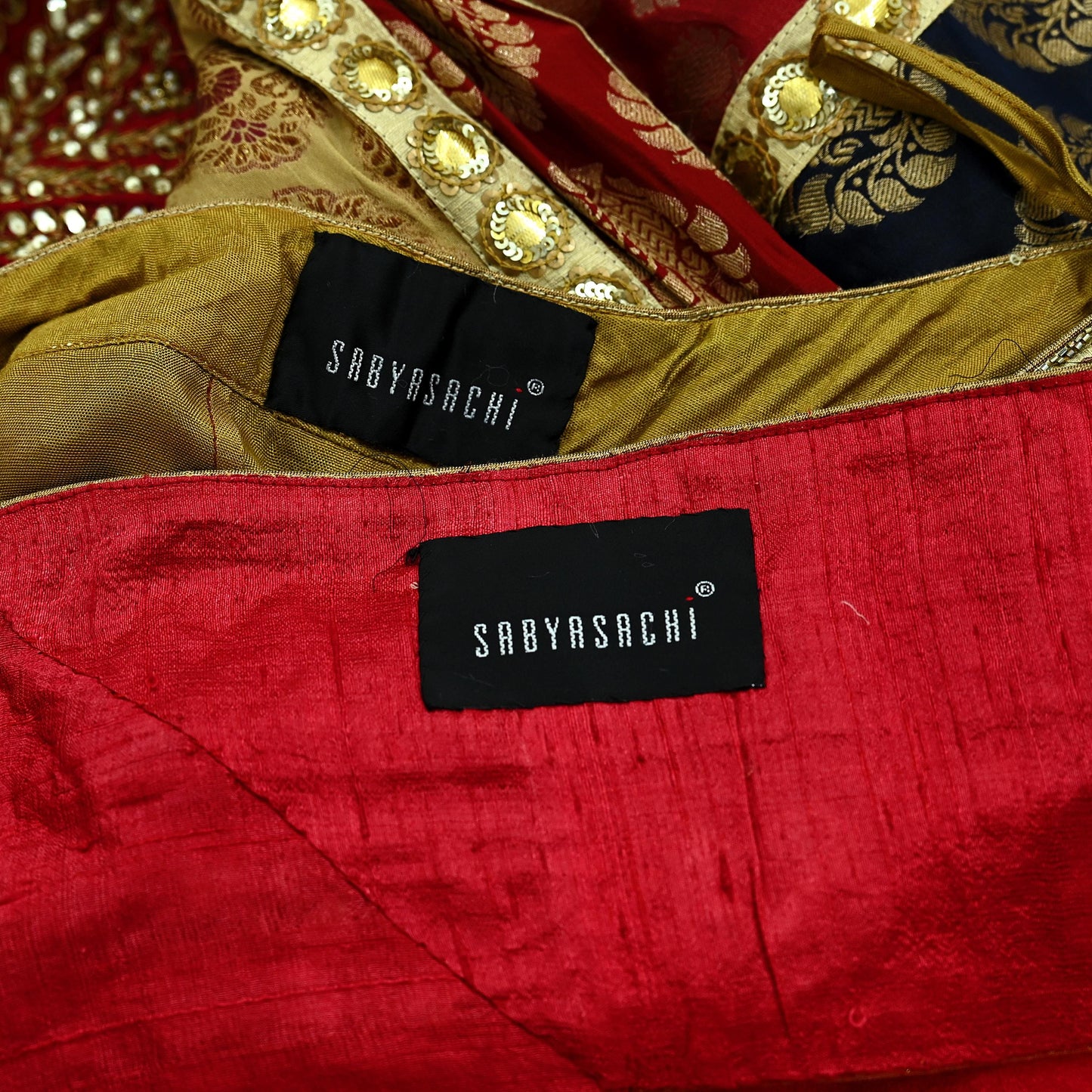 Indian New Heavy Multi Colored Pure Silk/Net Hand Embroidered Lehenga 3pcs Set By Designer Sabyasachi Bridal Wear With Blouse Fabric