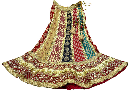 Indian Vintage Heavy Multi Pure Silk Hand Embroidered Brocade Lehenga Skirt By Designer Sabyasachi Bridal Wear Dabka/ Zardozi