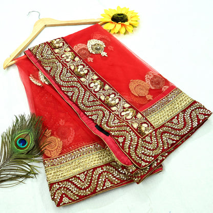 Indian Vintage Heavy Wedding Dupatta Red Net Long Stole Hand Embroidered By Designer Sabyasachi Scarves Zardozi Bridal Veil