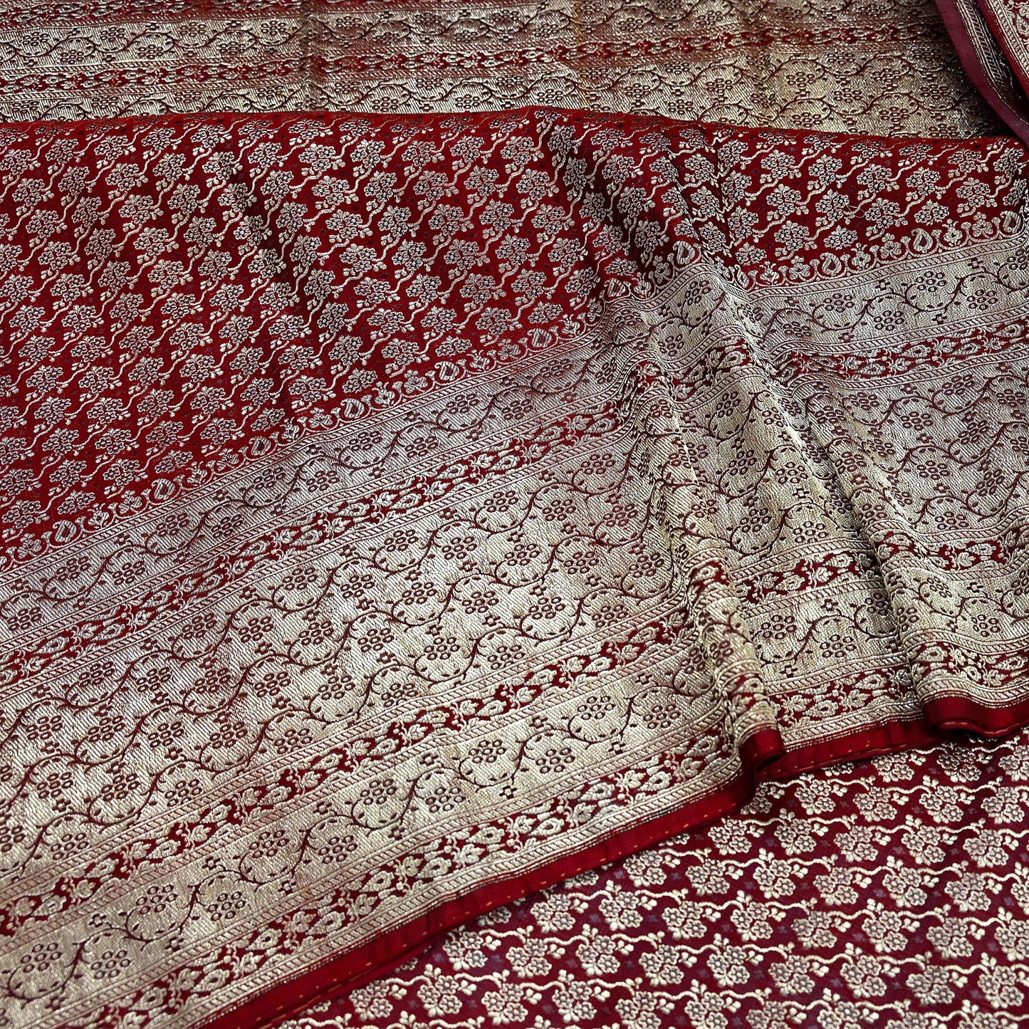 Vintage Banarasi Saree Pure Satin Silk Woven Brocade Zari Fabric Maroon Heavy Craft Sari 5 Yards Indian Antique Textile Dress Making