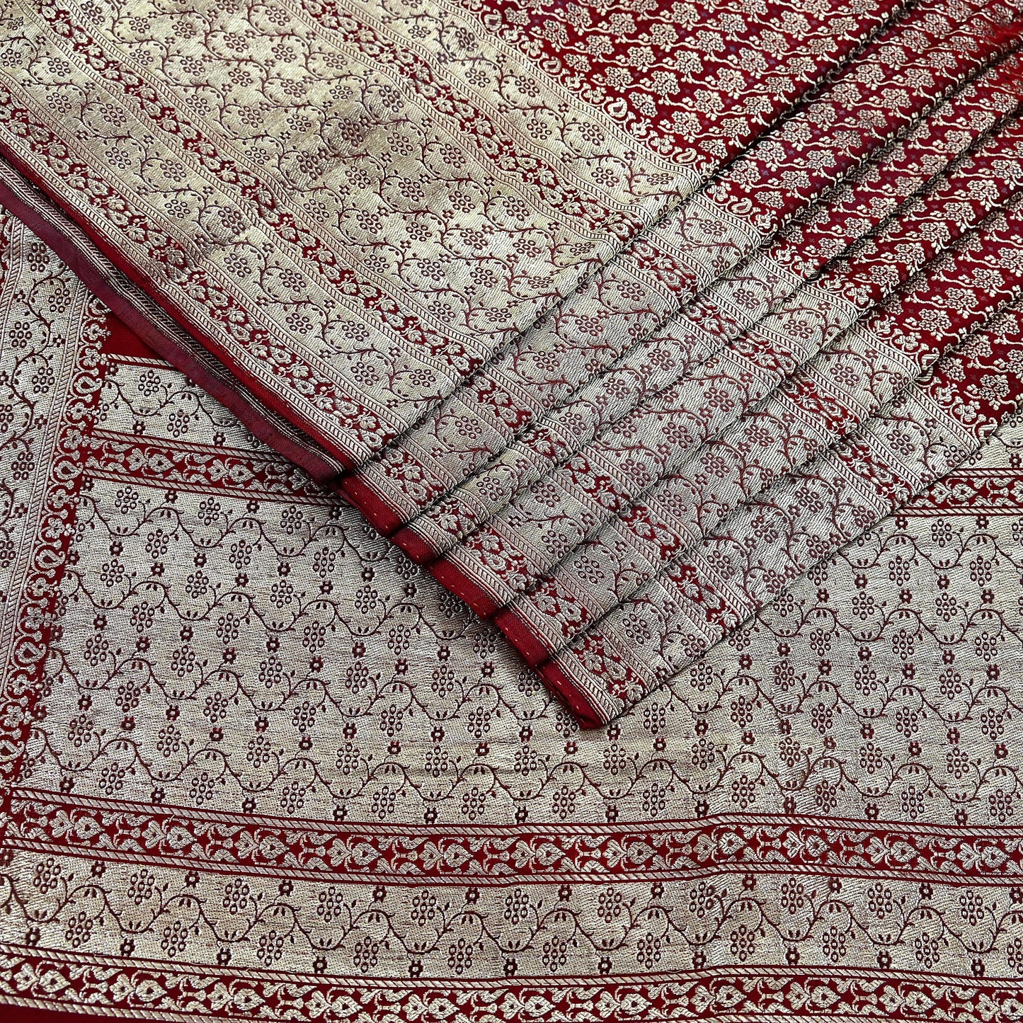 Vintage Banarasi Saree Pure Satin Silk Woven Brocade Zari Fabric Maroon Heavy Craft Sari 5 Yards Indian Antique Textile Dress Making