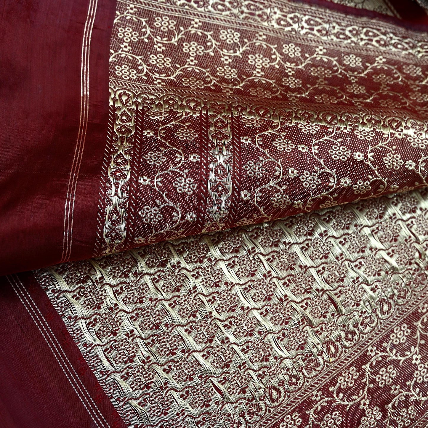 Vintage Banarasi Saree Pure Satin Silk Woven Brocade Zari Fabric Maroon Heavy Craft Sari 5 Yards Indian Antique Textile Dress Making