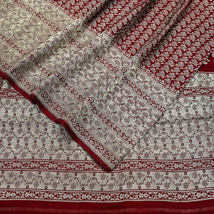 Vintage Banarasi Saree Pure Satin Silk Woven Brocade Zari Fabric Maroon Heavy Craft Sari 5 Yards Indian Antique Textile Dress Making