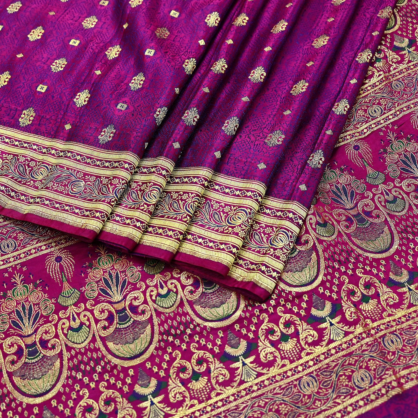 Indian Vintage Purple Banarasi Brocade Saree | Heavy Wedding Sari in Pure Satin Silk | Woven Zari Fabric for Crafting, Dressmaking