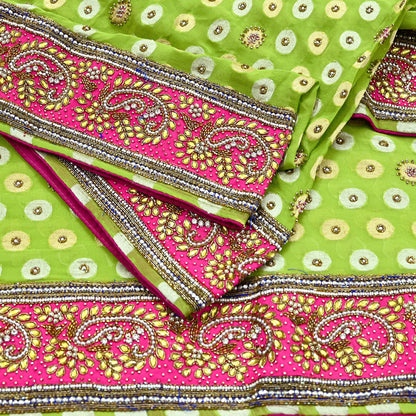 Indian Vintage Heavy Green Bridal Dupatta | Pure Georgette Silk | Hand Embroidered Zardozi, Dabka, Zari Work | Party Wear Long Stole