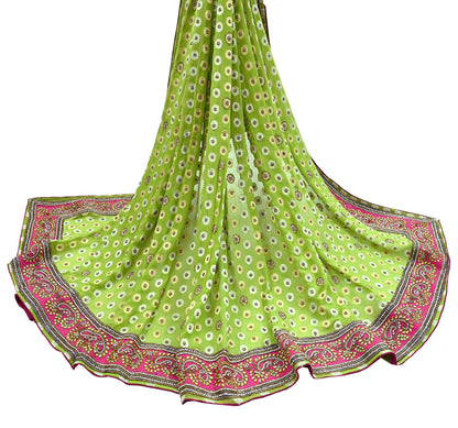 Indian Vintage Heavy Green Bridal Dupatta | Pure Georgette Silk | Hand Embroidered Zardozi, Dabka, Zari Work | Party Wear Long Stole