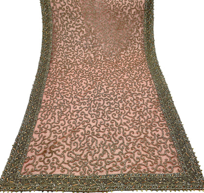 Indian Vintage Heavy Orange Dupatta | Hand Embroidered Net & Tissue Mesh | Zardozi, Dabka, Zari, Sequins, Kundan Work | Bridal Stole