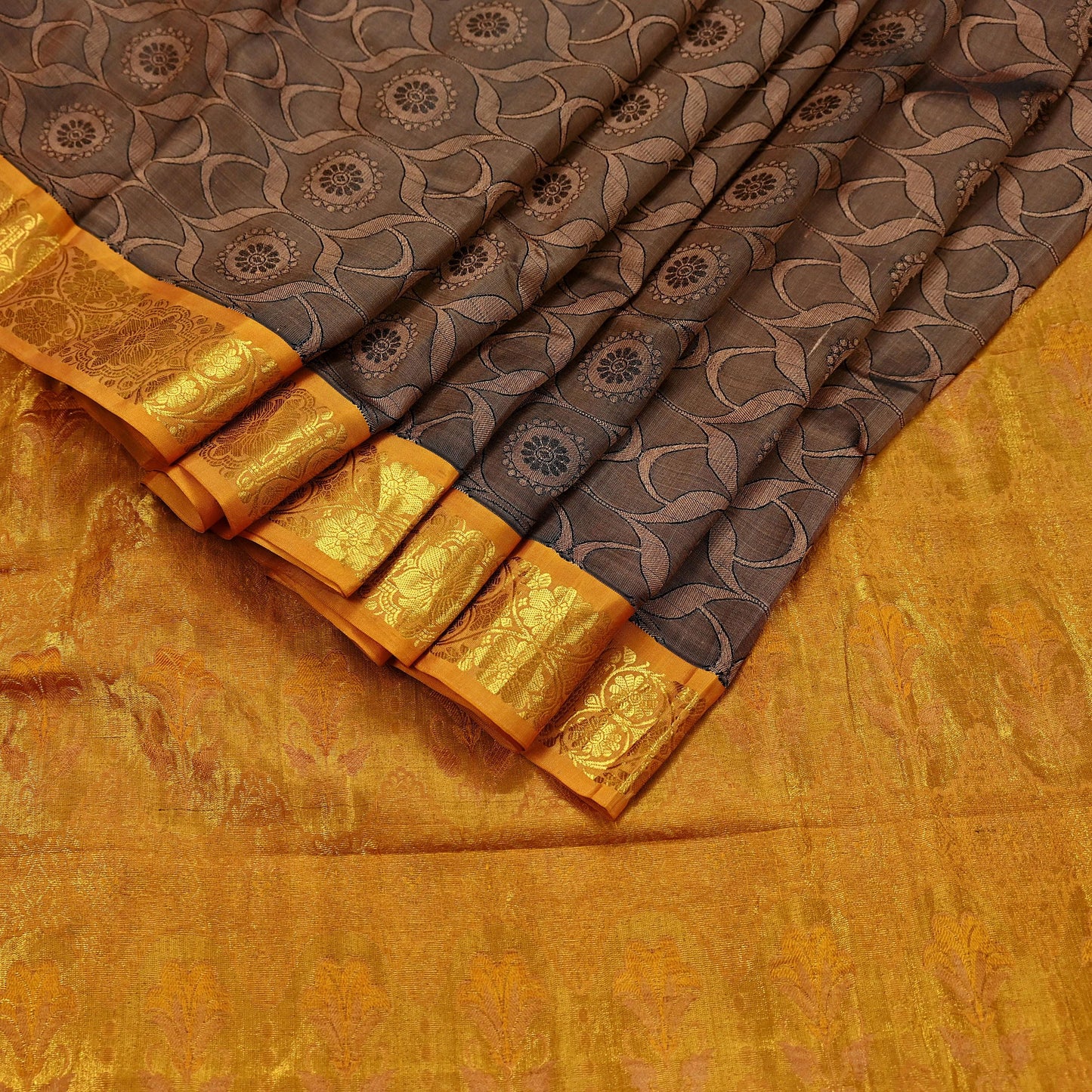 Indian Vintage Heavy Brown Kanjivaram Saree 100% Pure Silk Zari 5Yd Floral Crafting Dress making Crafting Quilting Bollywood Saree