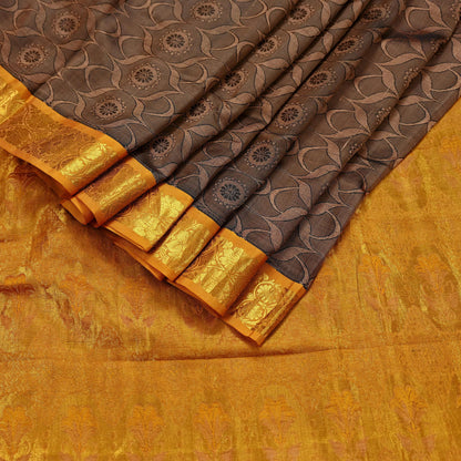 Indian Vintage Heavy Brown Kanjivaram Saree 100% Pure Silk Zari 5Yd Floral Crafting Dress making Crafting Quilting Bollywood Saree