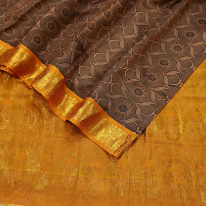 Indian Vintage Heavy Brown Kanjivaram Saree 100% Pure Silk Zari 5Yd Floral Crafting Dress making Crafting Quilting Bollywood Saree