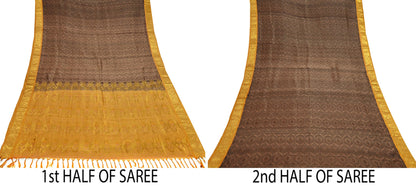 Indian Vintage Heavy Brown Kanjivaram Saree 100% Pure Silk Zari 5Yd Floral Crafting Dress making Crafting Quilting Bollywood Saree