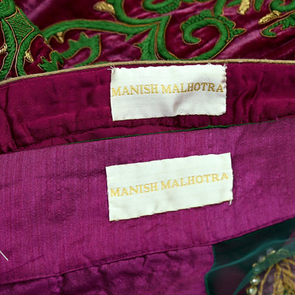 Indian Heavy Wedding Green & Pink Net/Mesh/Velvet Hand Embroidered Fish Cut Lehenga 3pcs Set Designer By Manish Malhotra Party Wear