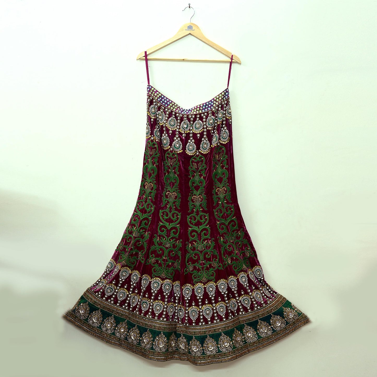 Indian Heavy Wedding Green & Pink Net/Mesh/Velvet Hand Embroidered Fish Cut Lehenga 3pcs Set Designer By Manish Malhotra Party Wear