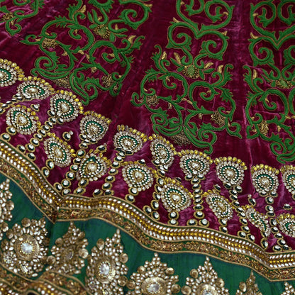 Indian Heavy Wedding Green & Pink Net/Mesh/Velvet Hand Embroidered Fish Cut Lehenga 3pcs Set Designer By Manish Malhotra Party Wear