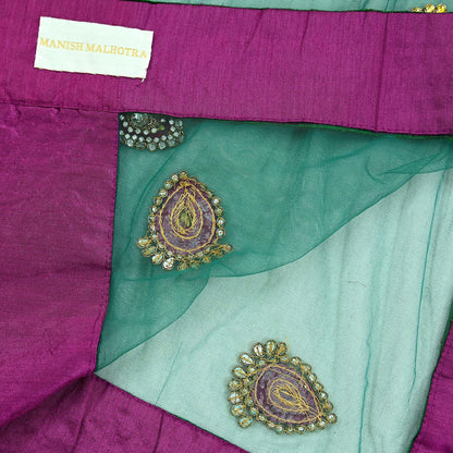 Indian Vintage Heavy Wedding Green Net/Mesh/ Velvet Hand Embroidered Dupatta Designer By Manish Malhotra Bridal Wear Zardozi Veil Hijab