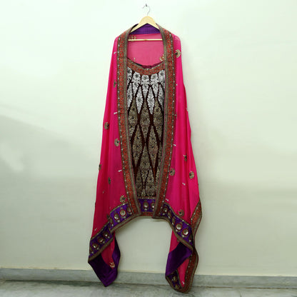 Indian New Heavy Brown & Pink Colored Pure Georgette Silk/Net Hand Embroidered Lehenga 2pcs Set By Designer Sabyasachi Bridal Wear