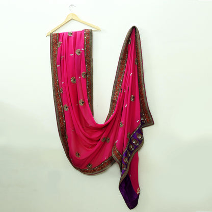 Indian Vintage Heavy Wedding Dupatta Pink Pure Georgette Silk Long Stole Hand Embroidered By Designer Sabyasachi Scarves Zardozi Bridal Veil