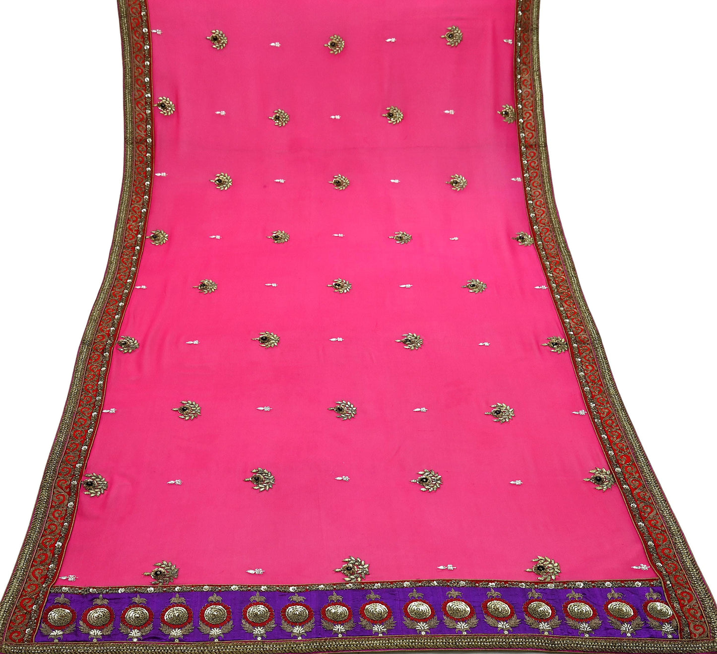 Indian Vintage Heavy Wedding Dupatta Pink Pure Georgette Silk Long Stole Hand Embroidered By Designer Sabyasachi Scarves Zardozi Bridal Veil