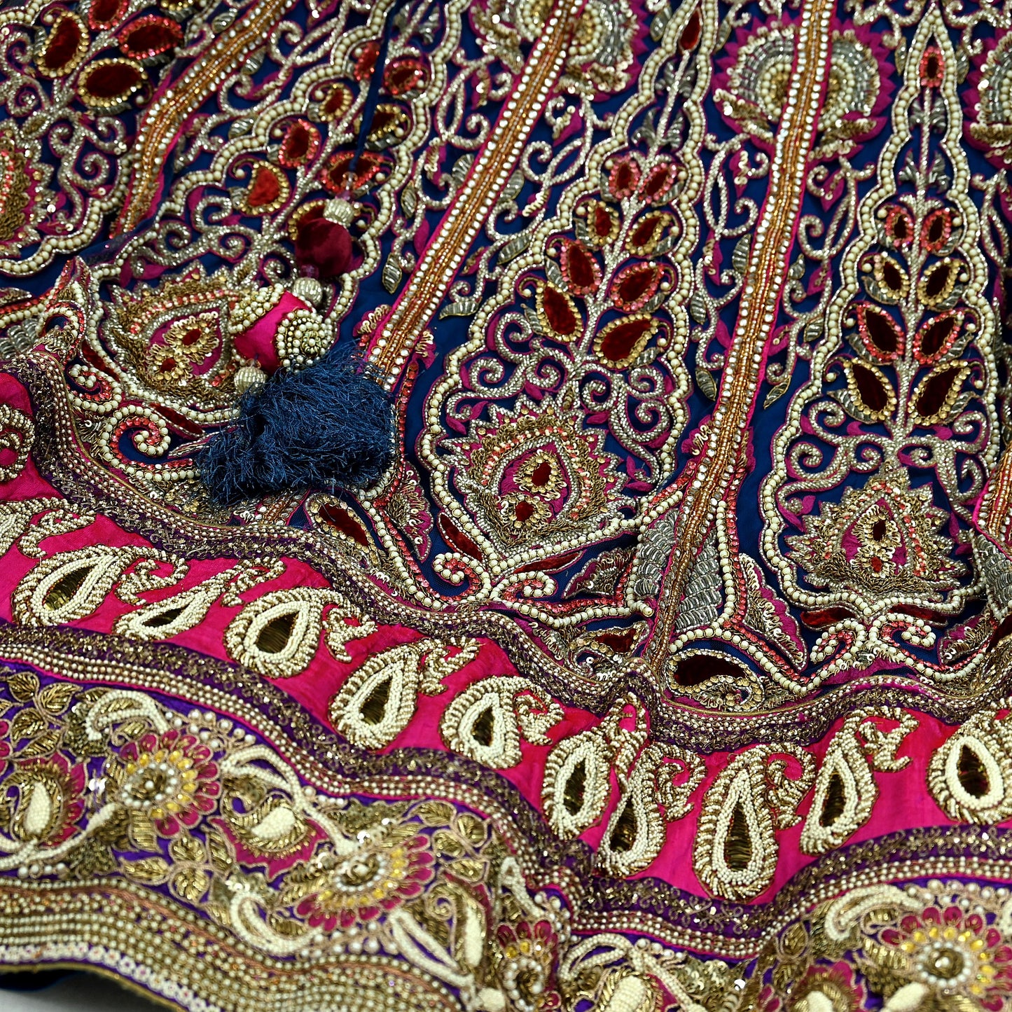 Indian Heavy Wedding Blue & Purple Net/Mesh Hand Embroidered Lehenga 3pcs Set Designer By Anamika Khanna Party Wear With Blouse Fabric