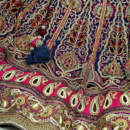 Indian Heavy Wedding Blue & Purple Net/Mesh Hand Embroidered Lehenga 3pcs Set Designer By Anamika Khanna Party Wear With Blouse Fabric