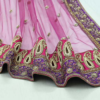 Indian Vintage Heavy Wedding Purple  Net/Mesh/ Velvet Hand Embroidered Dupatta Designer By Anamika Khanna Bridal Wear Dabka Veil Hijab