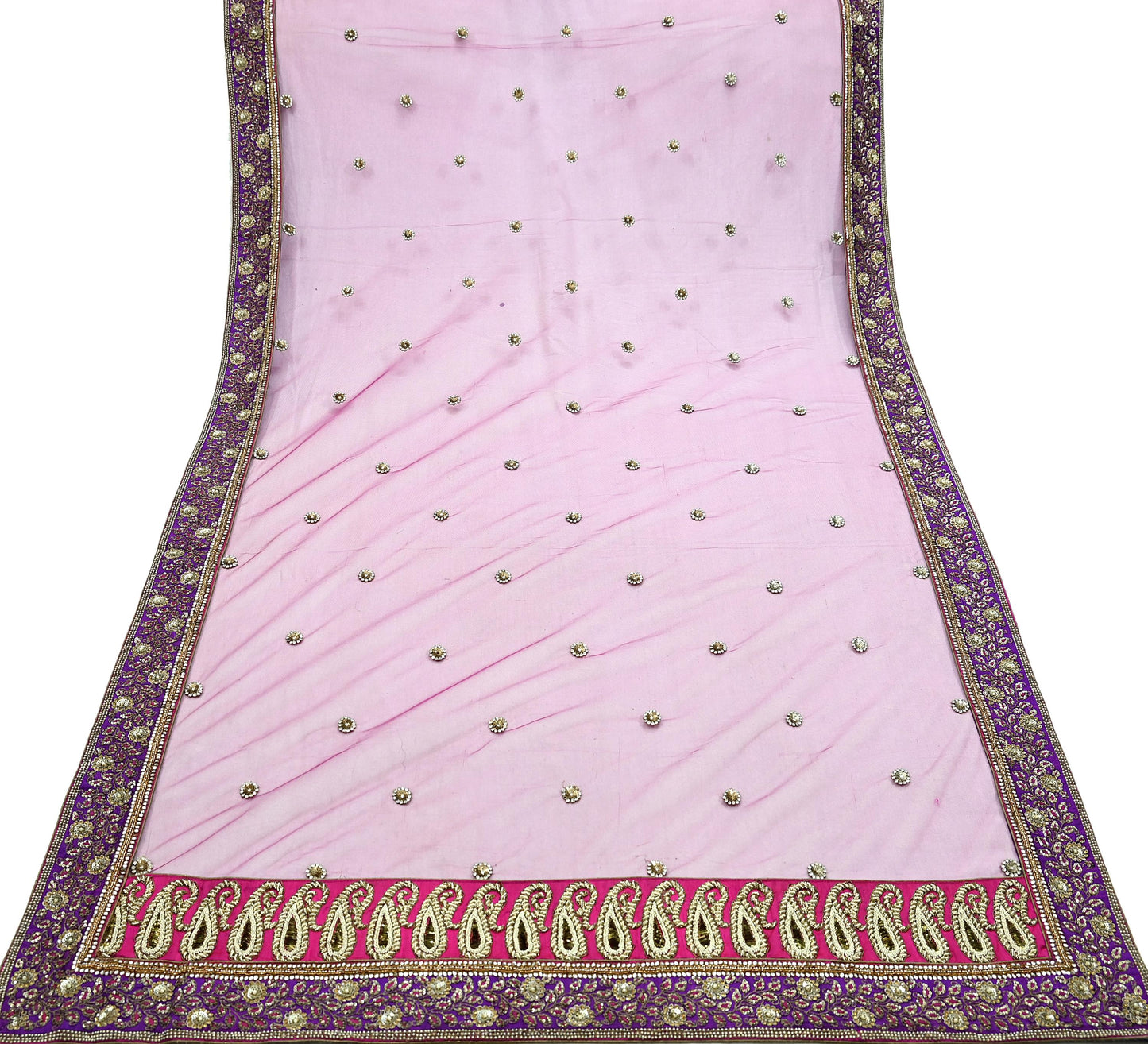 Indian Vintage Heavy Wedding Purple  Net/Mesh/ Velvet Hand Embroidered Dupatta Designer By Anamika Khanna Bridal Wear Dabka Veil Hijab