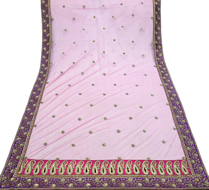 Indian Vintage Heavy Wedding Purple  Net/Mesh/ Velvet Hand Embroidered Dupatta Designer By Anamika Khanna Bridal Wear Dabka Veil Hijab