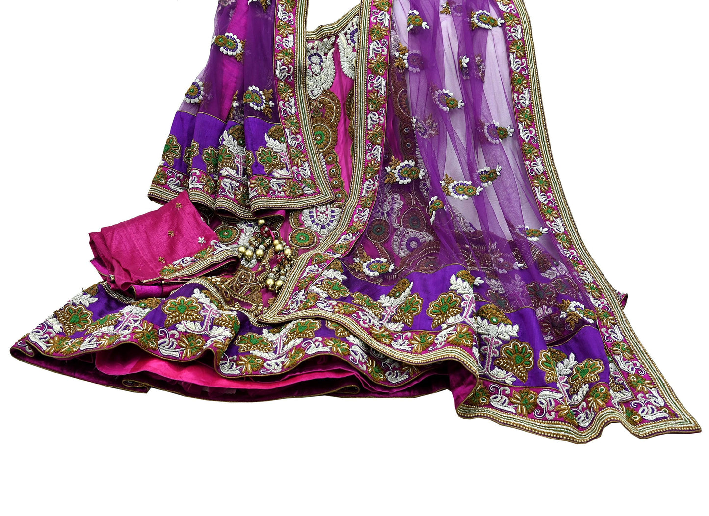 Indian Heavy Wedding Purple & Magenta Net/Mesh Hand Embroidered Fish Cut Lehenga 3pcs Set Designer By Manish Malhotra Party Wear