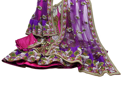 Indian Heavy Wedding Purple & Magenta Net/Mesh Hand Embroidered Fish Cut Lehenga 3pcs Set Designer By Manish Malhotra Party Wear