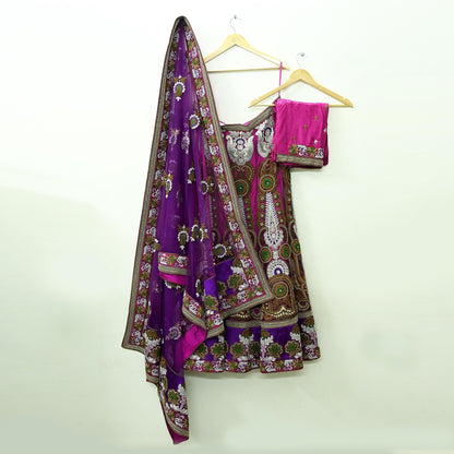 Indian Heavy Wedding Purple & Magenta Net/Mesh Hand Embroidered Fish Cut Lehenga 3pcs Set Designer By Manish Malhotra Party Wear