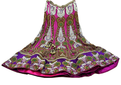 Indian Heavy Wedding Purple & Magenta Net/Mesh Hand Embroidered Fish Cut Lehenga 3pcs Set Designer By Manish Malhotra Party Wear