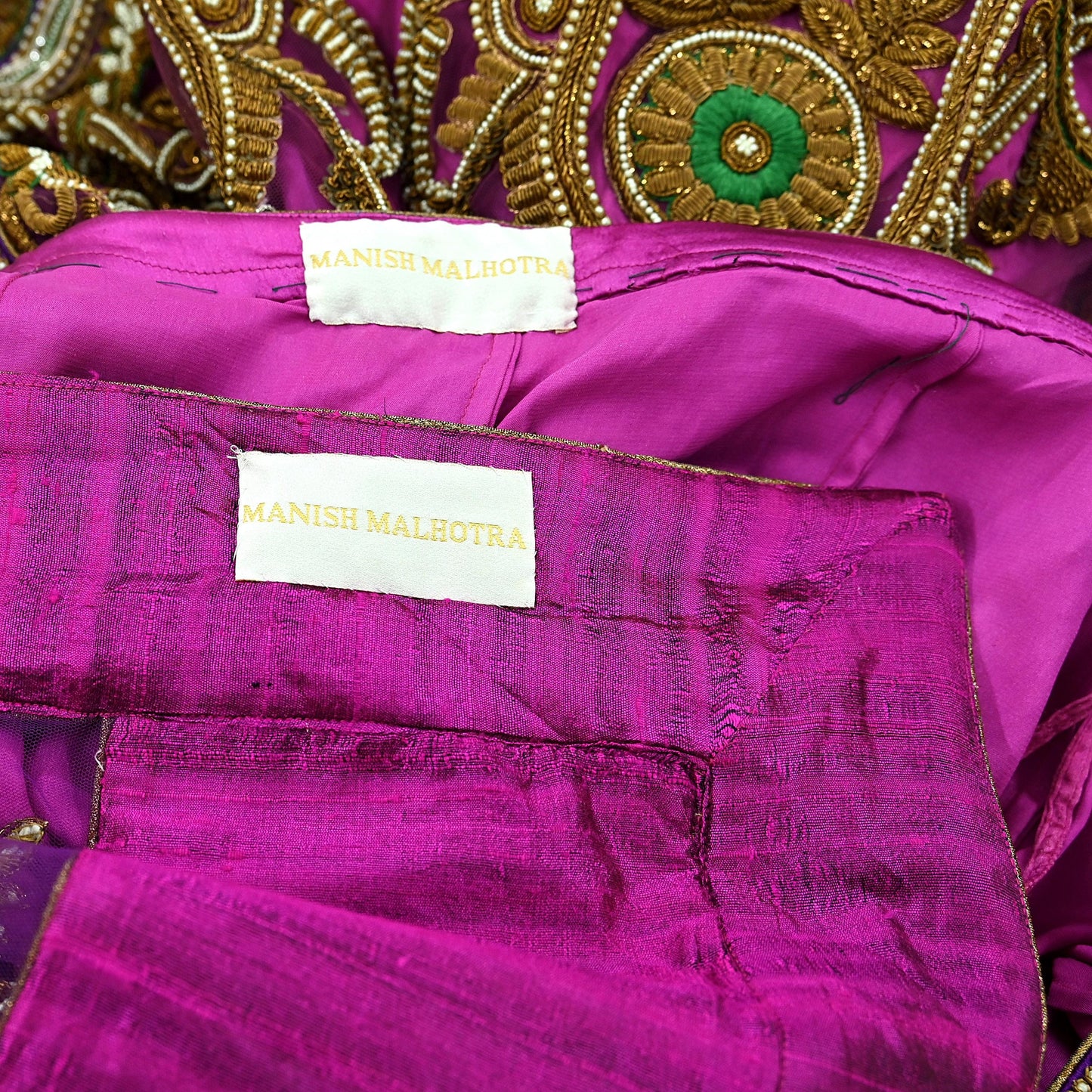 Indian Heavy Wedding Purple & Magenta Net/Mesh Hand Embroidered Fish Cut Lehenga 3pcs Set Designer By Manish Malhotra Party Wear