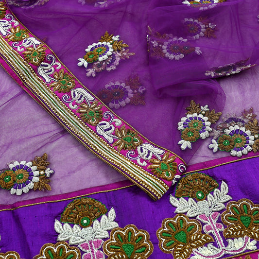 Indian Vintage Heavy Wedding Purple Net/Mesh/ Velvet Hand Embroidered Dupatta Designer By Manish Malhotra Bridal Wear Zardozi Veil Hijab