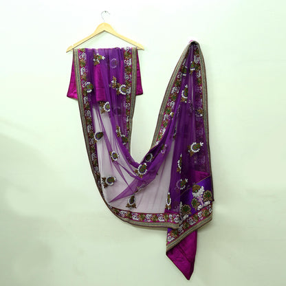 Indian Vintage Heavy Wedding Purple Net/Mesh/ Velvet Hand Embroidered Dupatta Designer By Manish Malhotra Bridal Wear Zardozi Veil Hijab