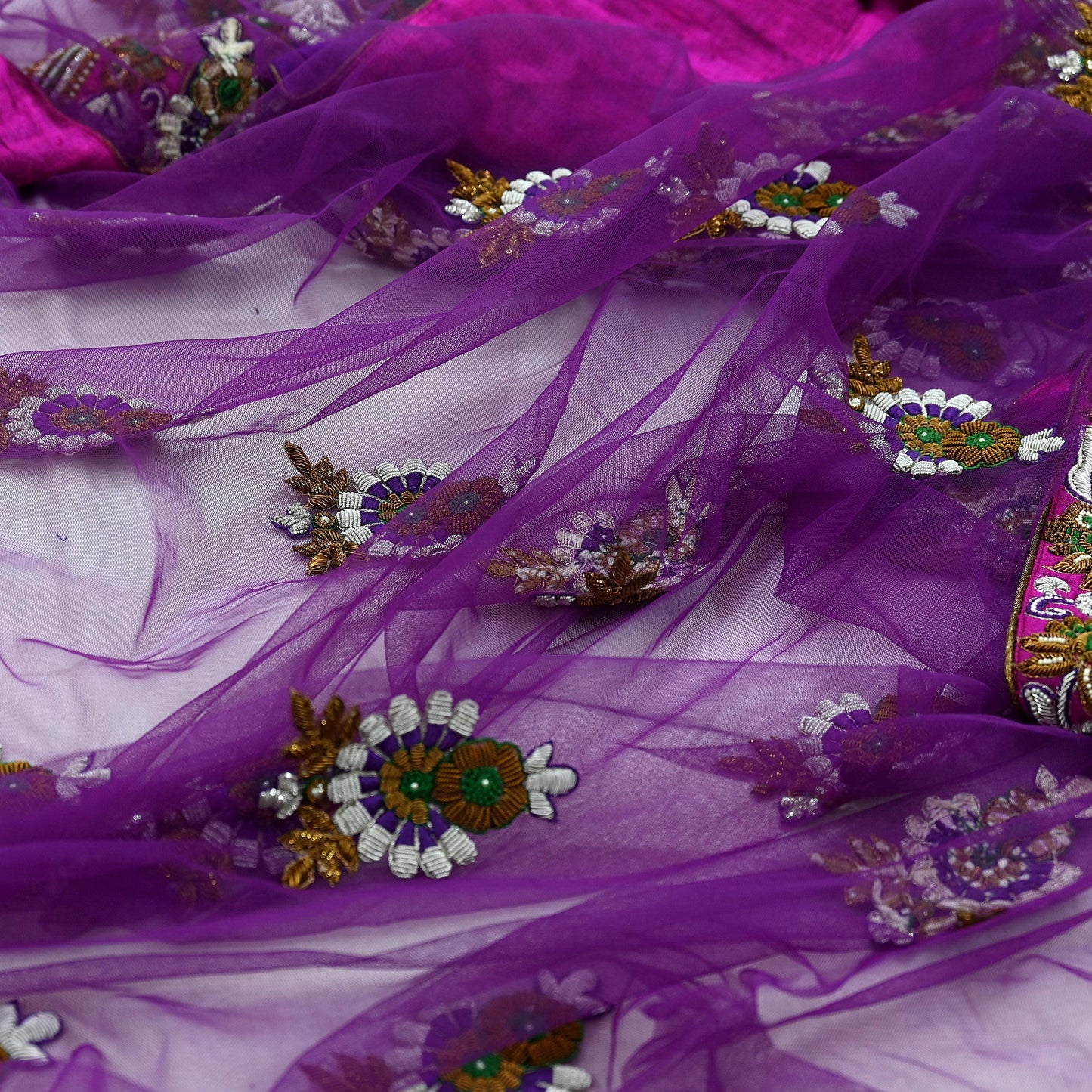 Indian Vintage Heavy Wedding Purple Net/Mesh/ Velvet Hand Embroidered Dupatta Designer By Manish Malhotra Bridal Wear Zardozi Veil Hijab